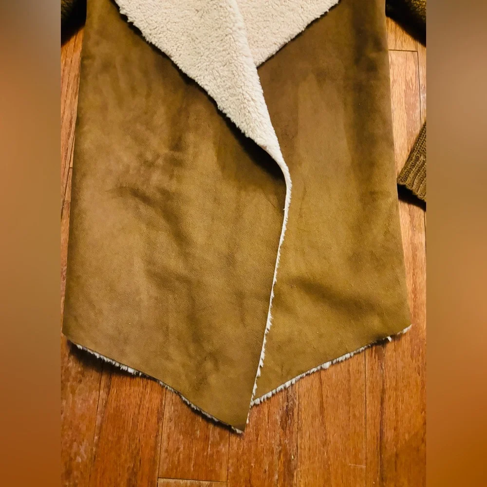 DMX Brown and Cream Faux-Suede and Knit Cardigan Women's Jacket Size M EUC - Picture 4 of 11